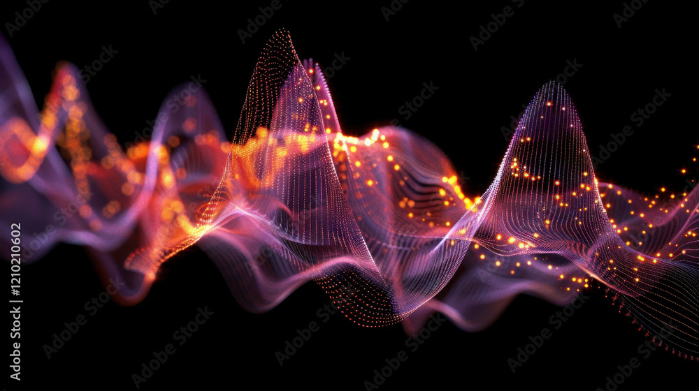 Aufkleber abstract wave pattern with glowing particles and vibrant colors, representing sound or data visualiz