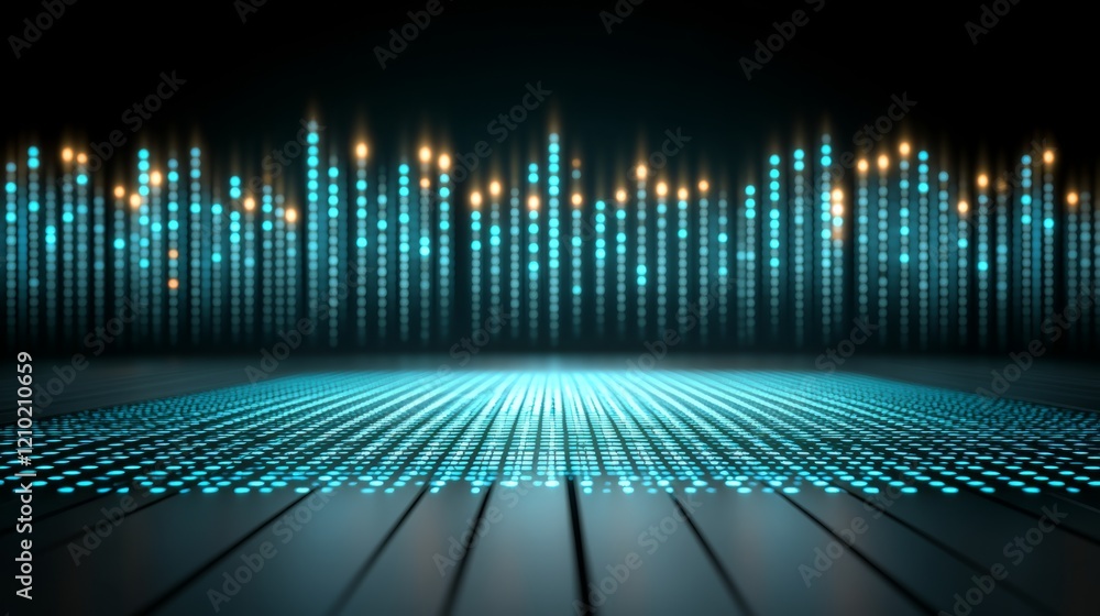 Poster abstract technology background, glowing dots and lines representing futuristic network data connecti