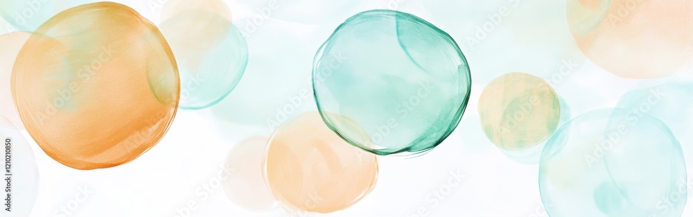 Poster Abstract pencil strokes create a delicate pattern of pastel mint circles on a light background for calming decor