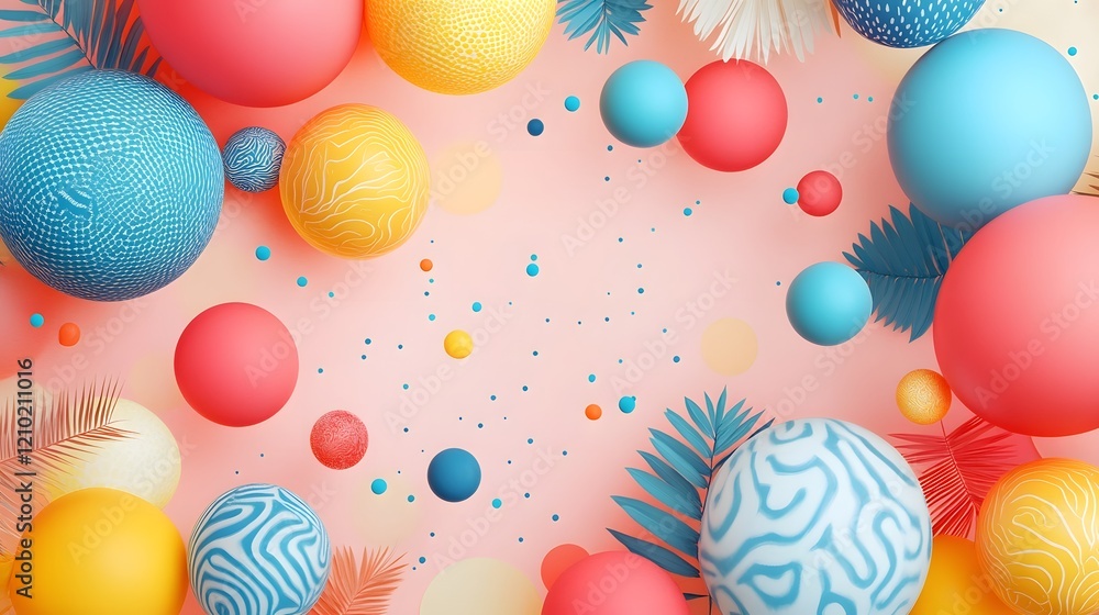 Poster vibrant of whimsical floating balloons in festive atmosphere with playful patterns dynamic gradients