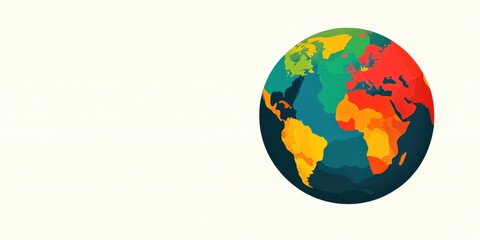 climate change global warming policy concept. Colorful illustration of a globe showcasing continents in vibrant colors against a light background.