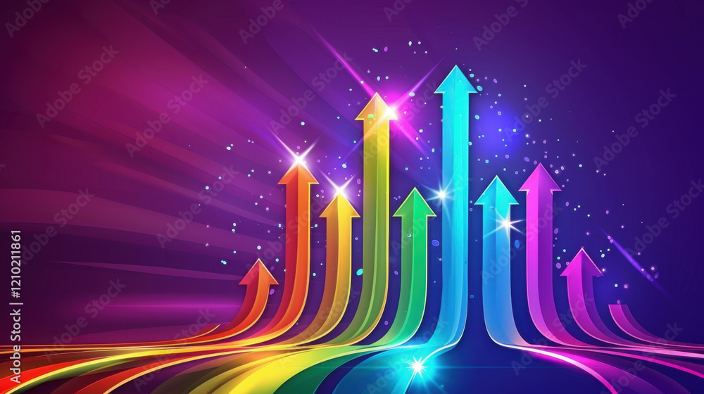 Poster colorful arrows representing growth and progress against vibrant background. design features dynamic