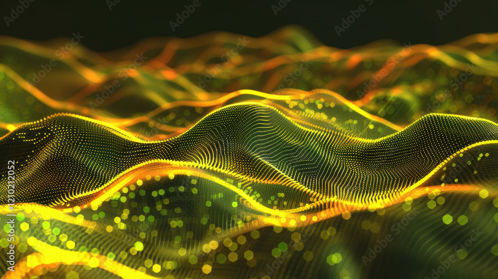 Poster digital waves with glowing patterns create mesmerizing visual effect, showcasing vibrant colors and 