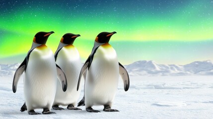 Fototapeta premium Penguins and Aurora