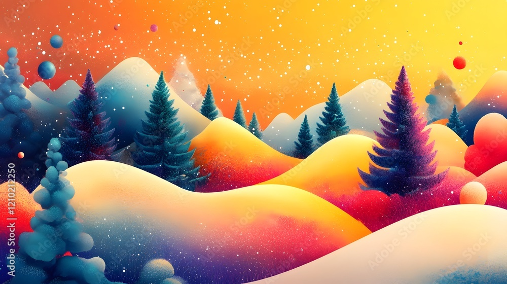 Poster bright and cheerful festive scene with colorful floating patterns whimsical abstract gradients and s
