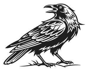 Obraz premium crow logo, black outline vector graphic transparent background 