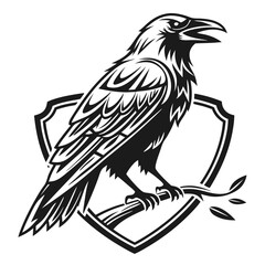 Fototapeta premium crow logo, black outline vector graphic transparent background 