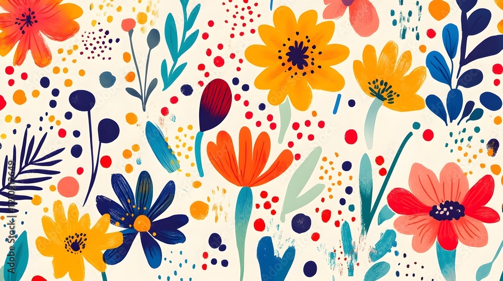 Poster cheerful and vibrant floral inspired abstract design with dynamic gradient patterns playful floating