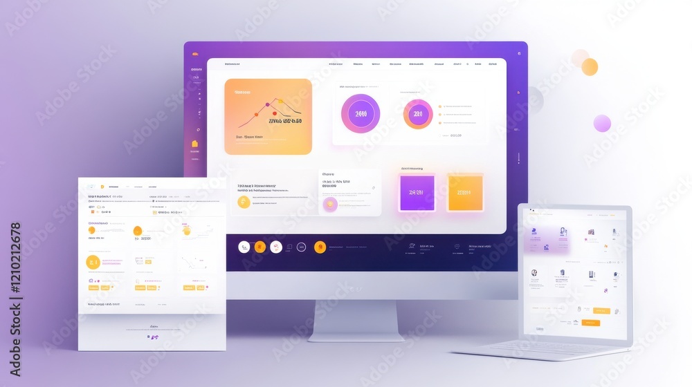 Poster vibrant online platform design showcasing user interface elements and analytics dashboard tools for 