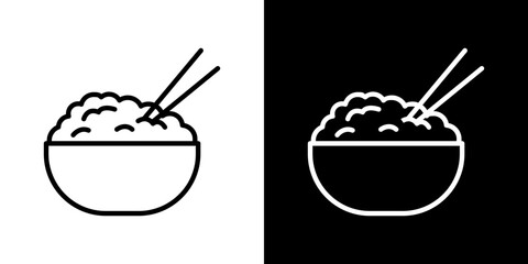 Rice bowl icons collection in black and blue colors