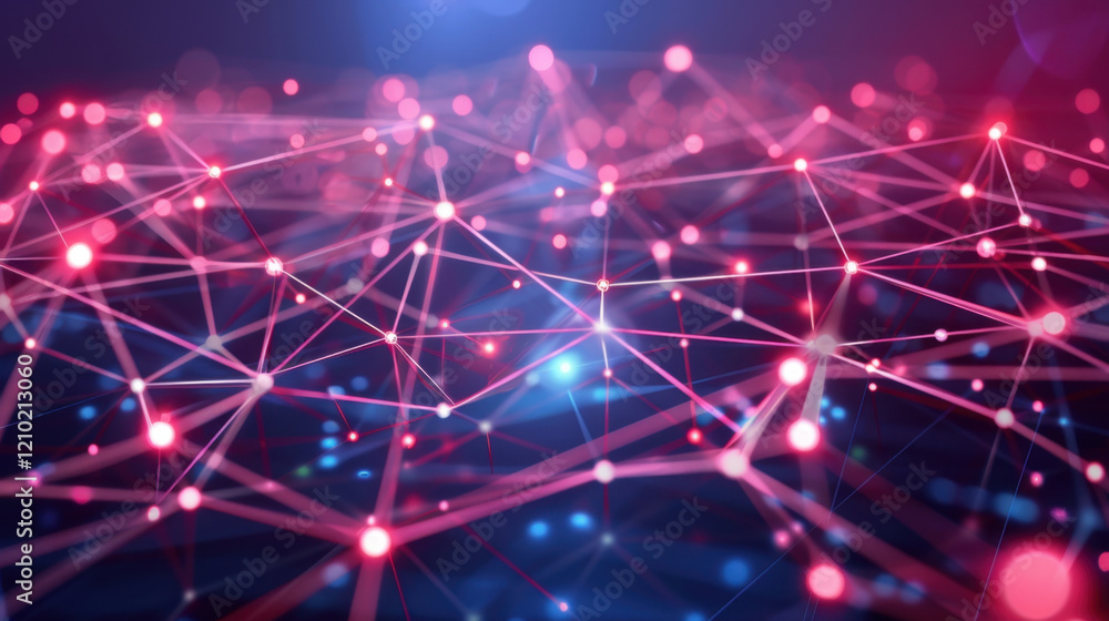 Poster digital network connections with glowing nodes and lines create vibrant visual. this abstract repres