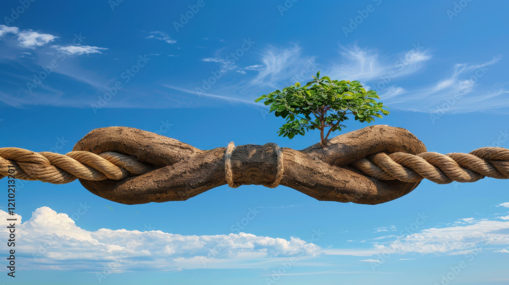 Poster tree growing from intertwined ropes symbolizes strength and unity in nature. this evokes feelings of