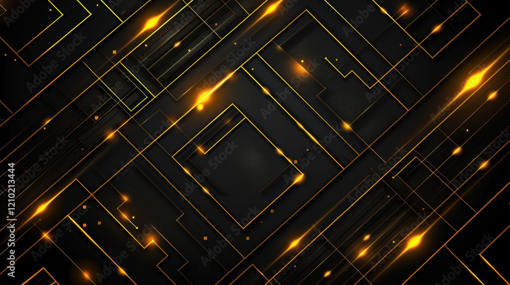 Poster modern abstract background with glowing golden lines and shapes