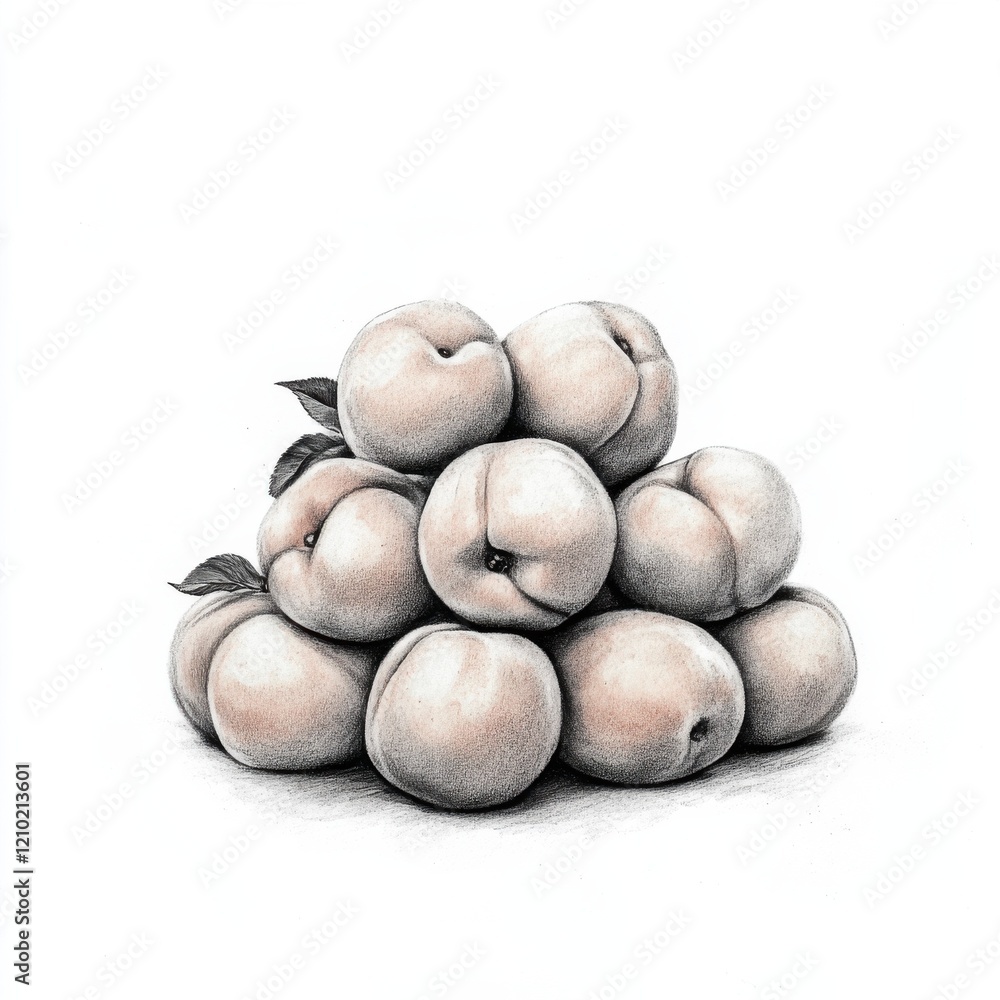 Aufkleber Fresh peaches stacked in a visually appealing arrangement with a focus on their soft texture and natural colors