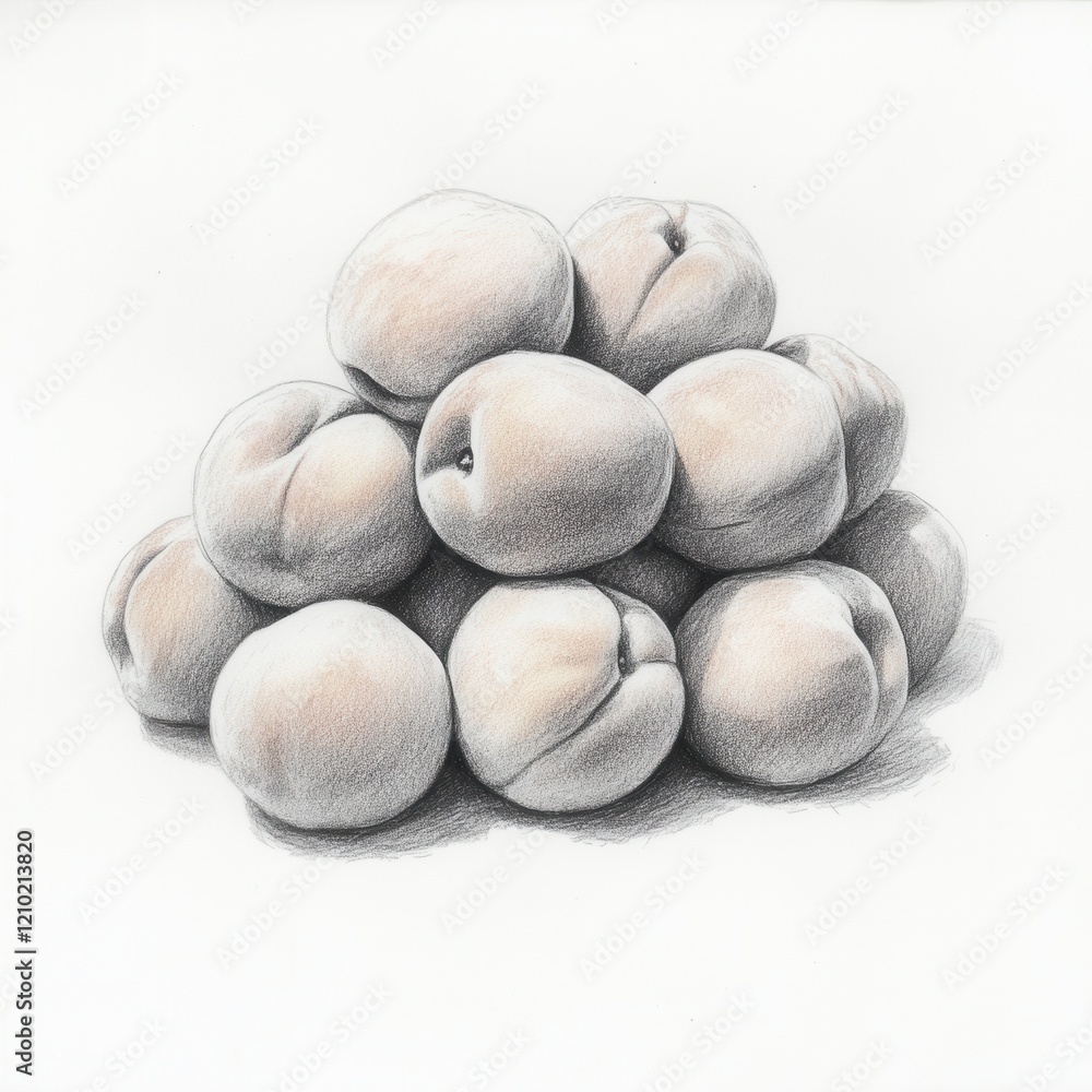 Poster fresh, ripe peaches stacked high showcasing soft texture and inviting color in a summer fruit displa