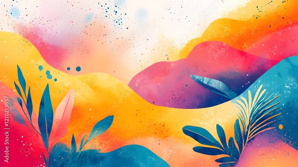 Poster cheerful and vibrant abstract landscape with smooth gradients and organic shapes a digital featuring