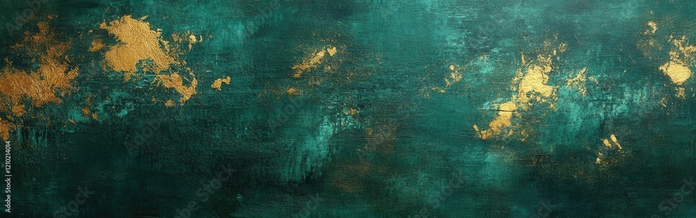 Poster Textured abstract background in deep emerald with golden accents creates a rich visual experience for various design projects
