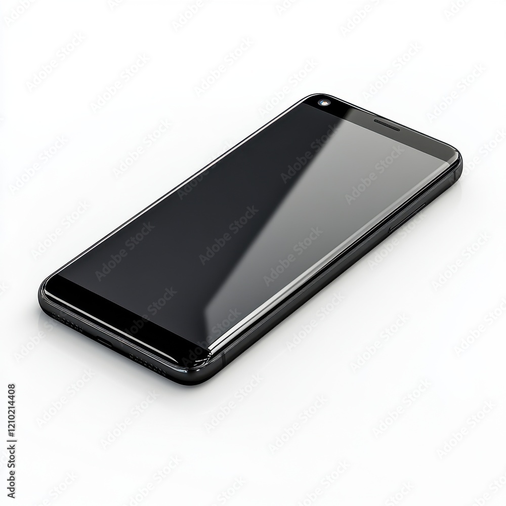 Poster sleek black smartphone with glowing screen rests on a flat surface during evening hours