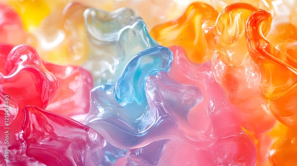Poster vibrant candy like abstract shapes with glossy textures dynamic gradients and smooth whimsical curve