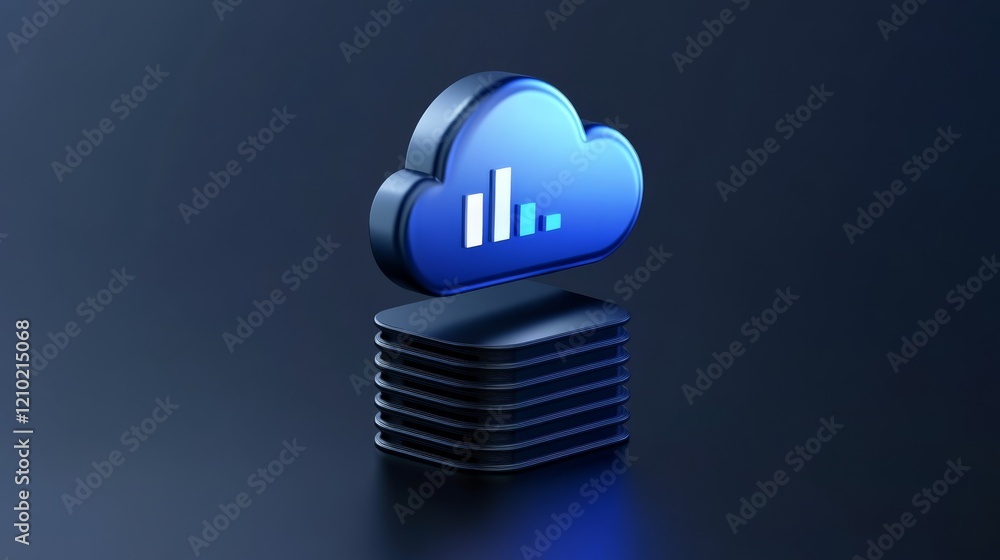 Poster blue cloud icon, symbolizing data storage, network access and online services in cloud computing