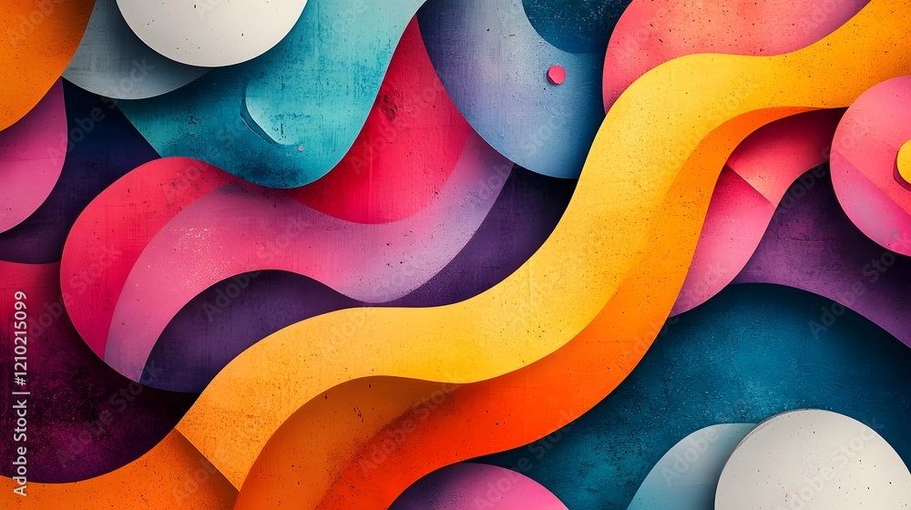 Poster vibrant and colorful abstract art featuring smooth flowing textures bold gradients and whimsical pla