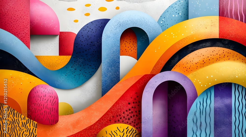 Poster vibrant and abstract composition featuring smooth textures bold gradients and whimsical shapes in a 