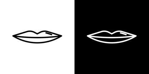 Thin lips icons set in black filled and stroke line style