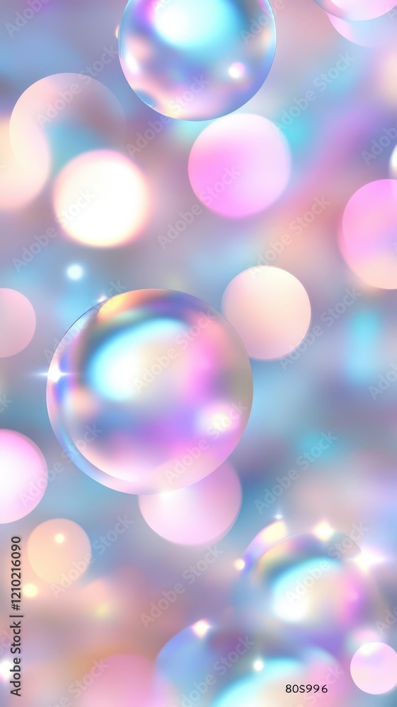 Poster pastel bubbles background abstract shiny with iridescent gleam floating softly, ethereal backdrop ho
