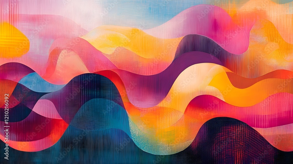 Poster vibrant abstract patterns and textures in bold fluid forms create a playful contemporary landscape w