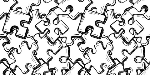 Black and white seamless puzzle pattern. Trendy print with hand drawn pieces of puzzle © Logvin art