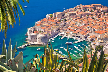 Dubrovnik. Aerial view of Dubrovnik historic harbor and defense walls