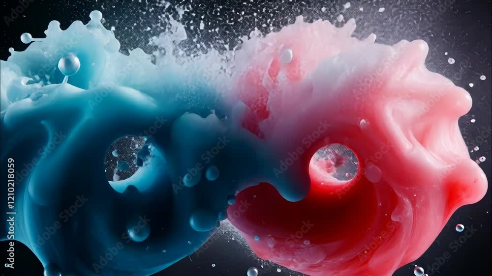 Poster captivating splashes of vibrant blue and red waves creating mesmerizing patterns in a captivating wa