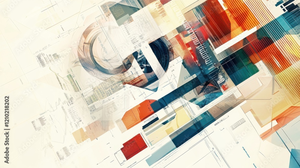 Poster professional financial design showcasing modern geometric shapes and vibrant colors in a dynamic com