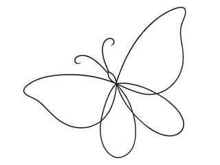 Continuous line drawing of beautiful butterfly. Single one line art of flying abstract butterfly. Vector illustration