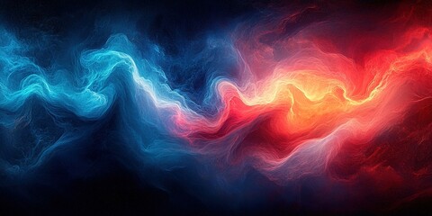 Obraz premium Colorful abstract swirl of blue and red fluid forms creating a vibrant cosmic effect in a dark background