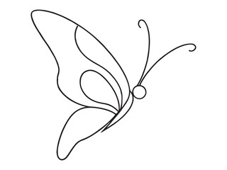 Continuous line drawing of beautiful butterfly. Single one line art of flying abstract butterfly. Vector illustration