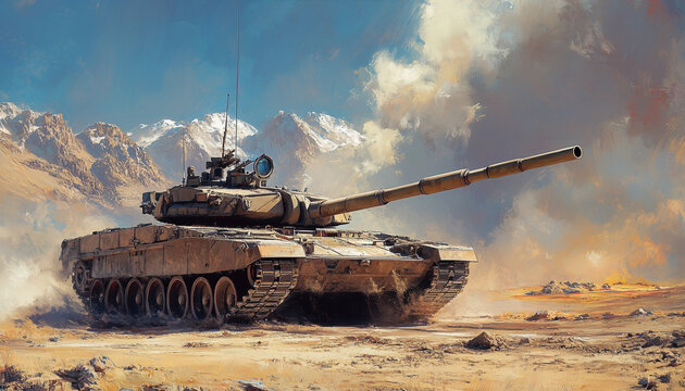 painting of an american tank in the hindukush