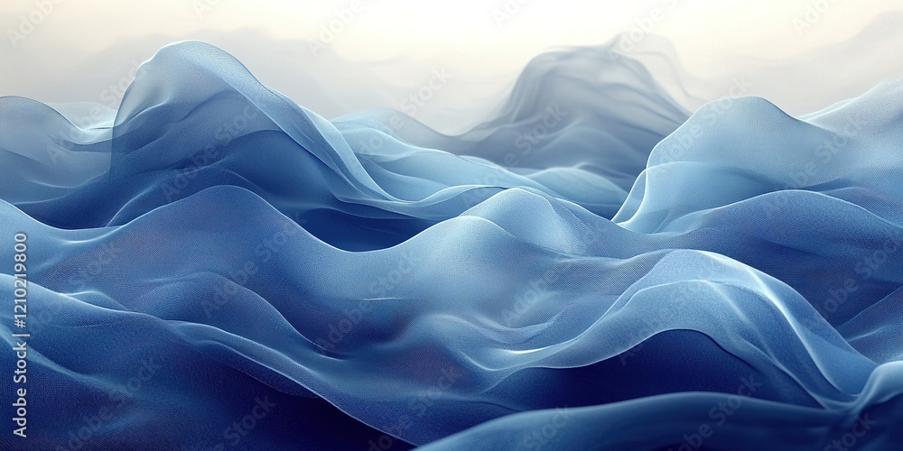 Poster soft blue waves undulating across the horizon create a tranquil visual experience in a serene atmosp
