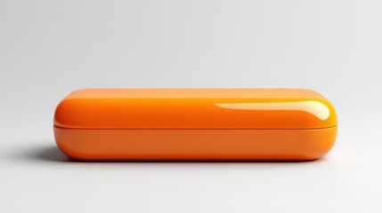 A glossy orange case, likely for storing eyeglasses or small items.