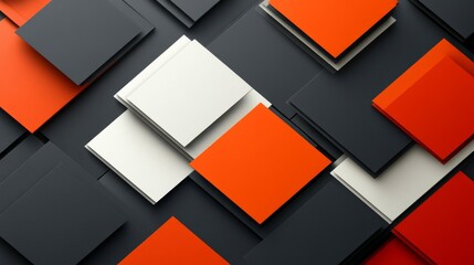 Abstract Geometric Pattern of Orange Black and White Squares
