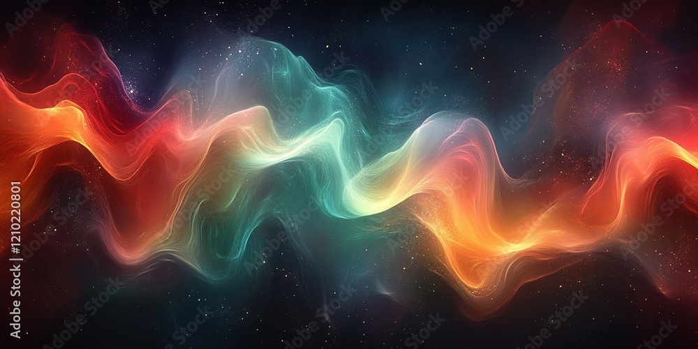 Poster colorful abstract wave pattern with ethereal effects in a cosmic background
