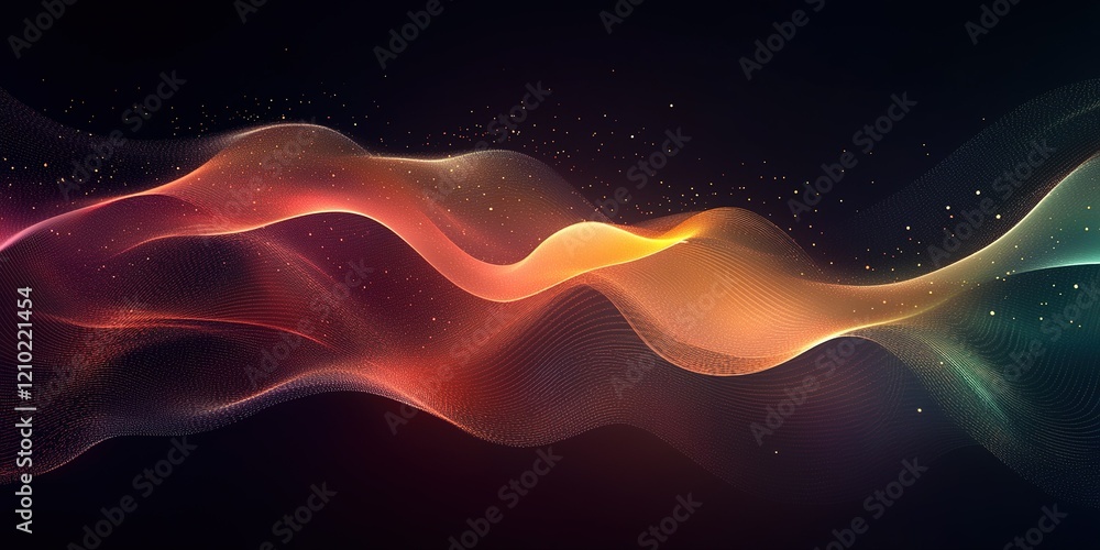Poster colorful abstract waves flowing smoothly through a dark backdrop creating a mesmerizing visual effec