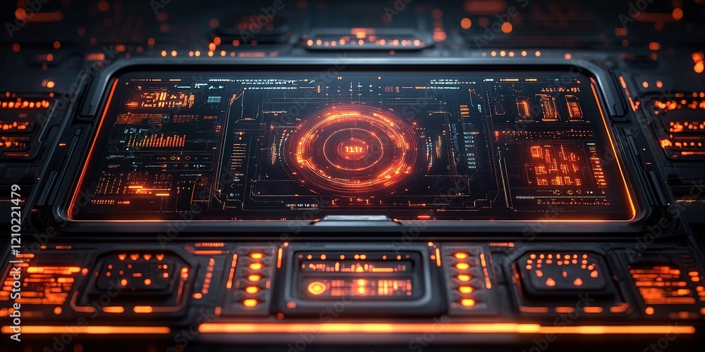Poster futuristic digital interface displaying vibrant data visualization in a sci-fi environment