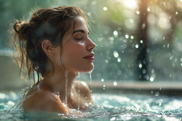 Obraz premium A woman is in a hot tub, enjoying the water