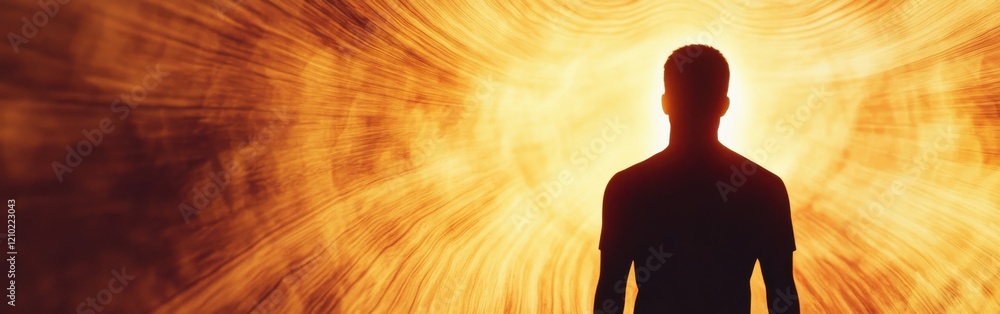 Aufkleber man glowing against a vibrant backdrop representing energy and enlightenment during a moment of refl
