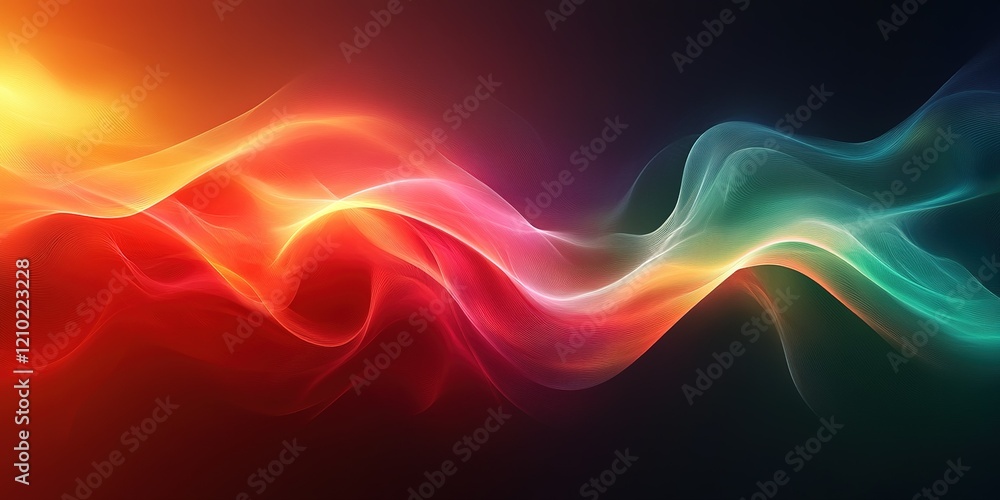 Poster swaying waves of color flow seamlessly across a dark background, showcasing vibrant hues and dynamic