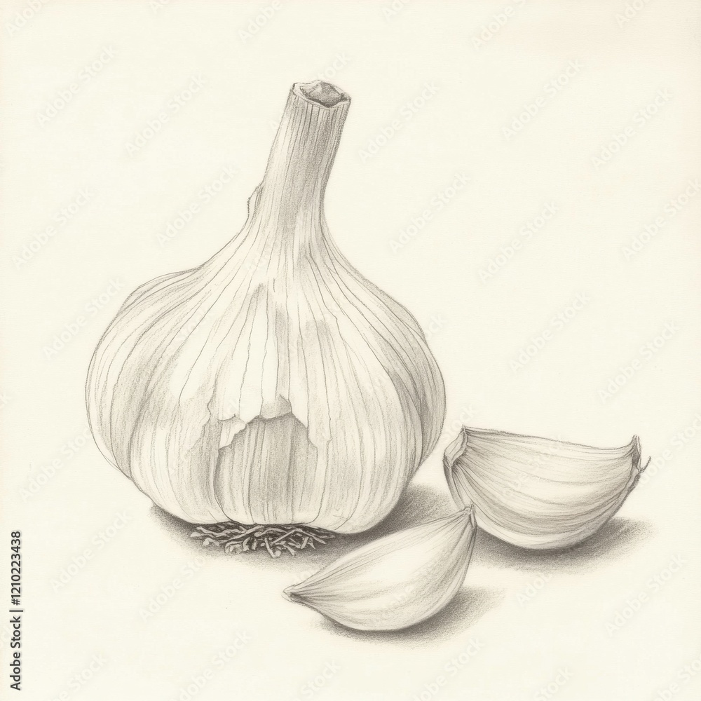 Poster clove of garlic separated from the bulb, revealing its natural texture and form in a minimalist sett