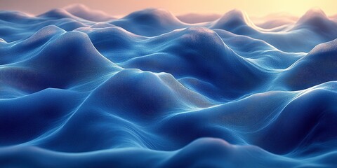 Obraz premium Waves of deep blue water create a serene landscape under soft golden sunlight at dawn