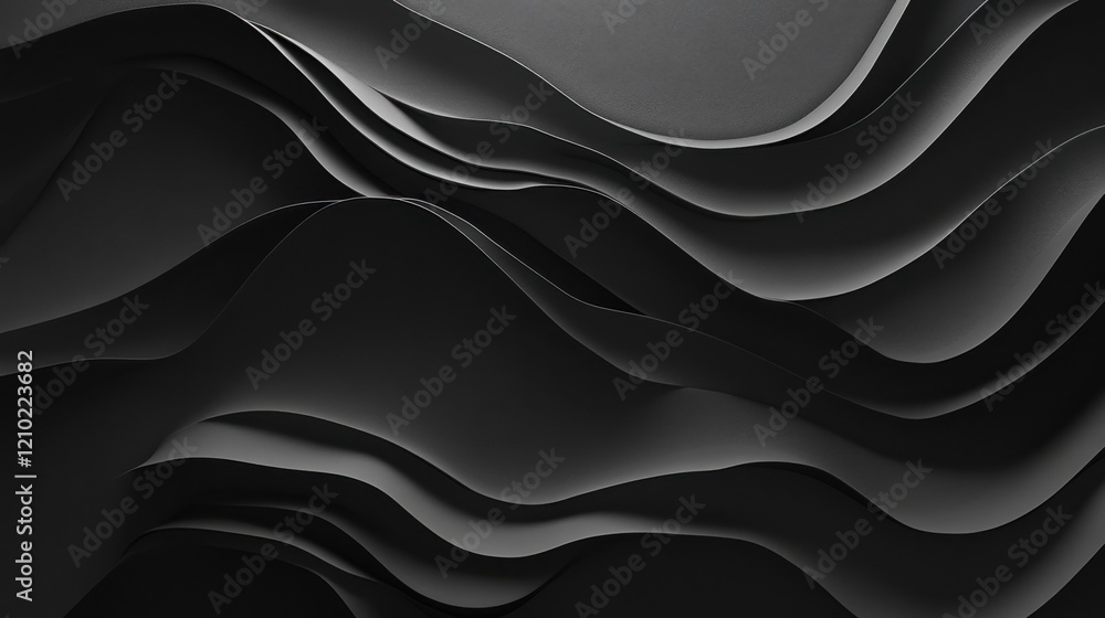 Poster Dynamic black curves create depth and texture against a charcoal gray backdrop