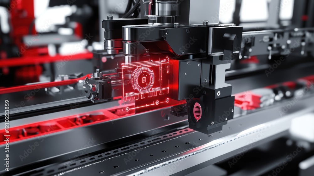 Poster robotic arm utilizing a camera vision system conducts quality control checks on products along a con